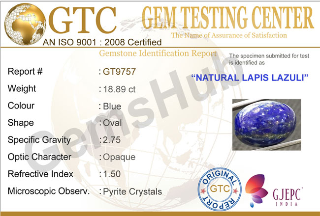 18.89 ct Natural Certified Lapis Lazuli (Lajwart)